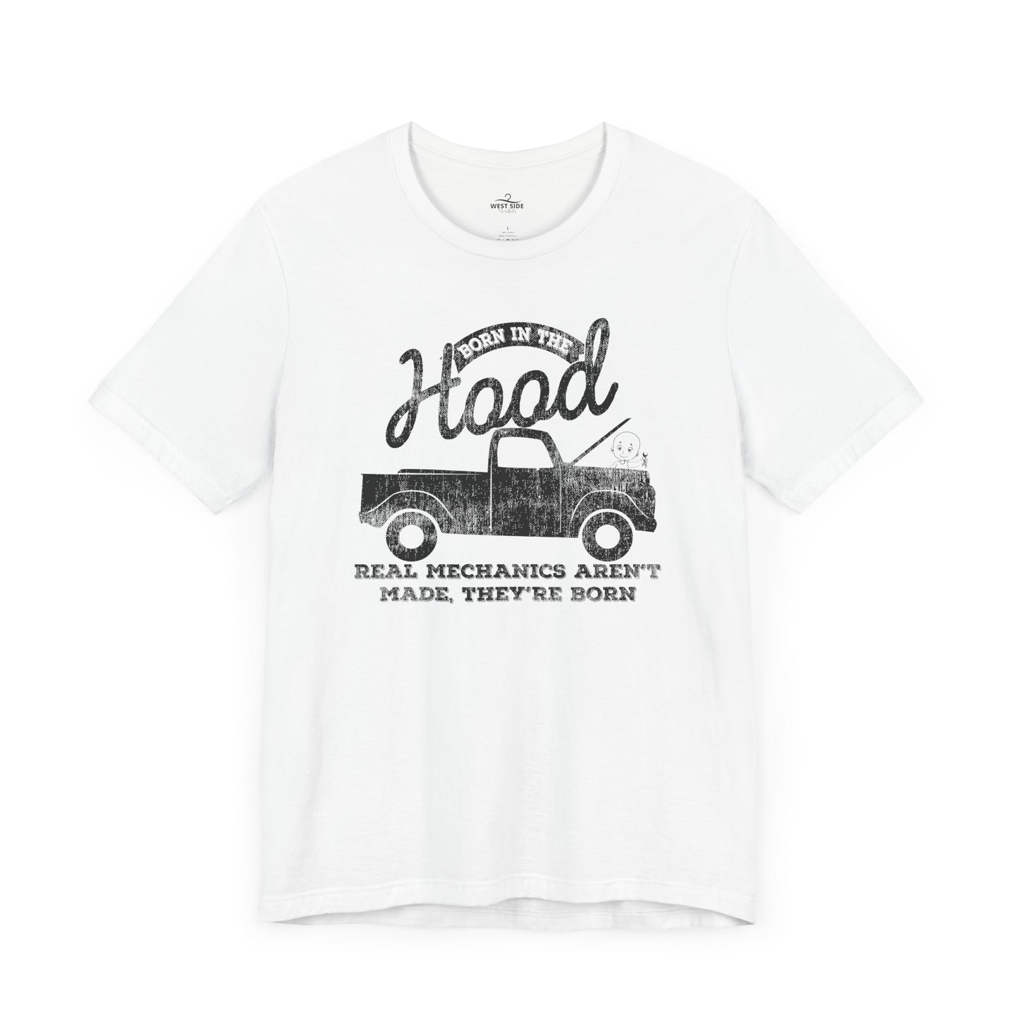 Born in the Hood Mechanics Tee, Unisex Graphic Shirt, Auto Enthusiast Gift, Father's Day Present, Vintage Truck Design