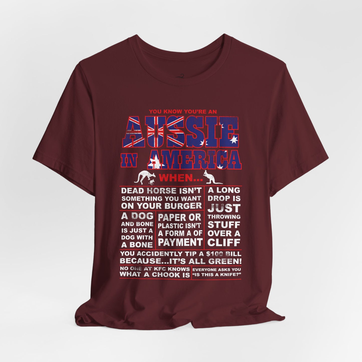 Aussie in America Tee - Unisex Shirt, Fun Gift for Aussies, Humorous Graphic, Casual Wear, Perfect for Birthdays, Gifting