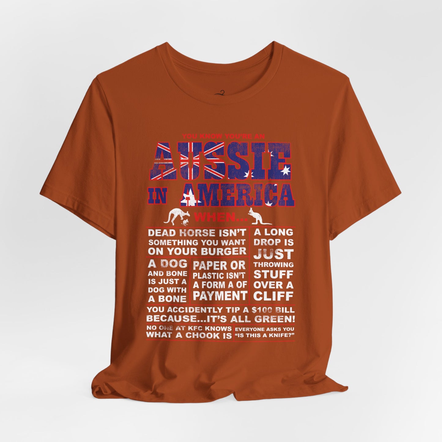 Aussie in America Tee - Unisex Shirt, Fun Gift for Aussies, Humorous Graphic, Casual Wear, Perfect for Birthdays, Gifting