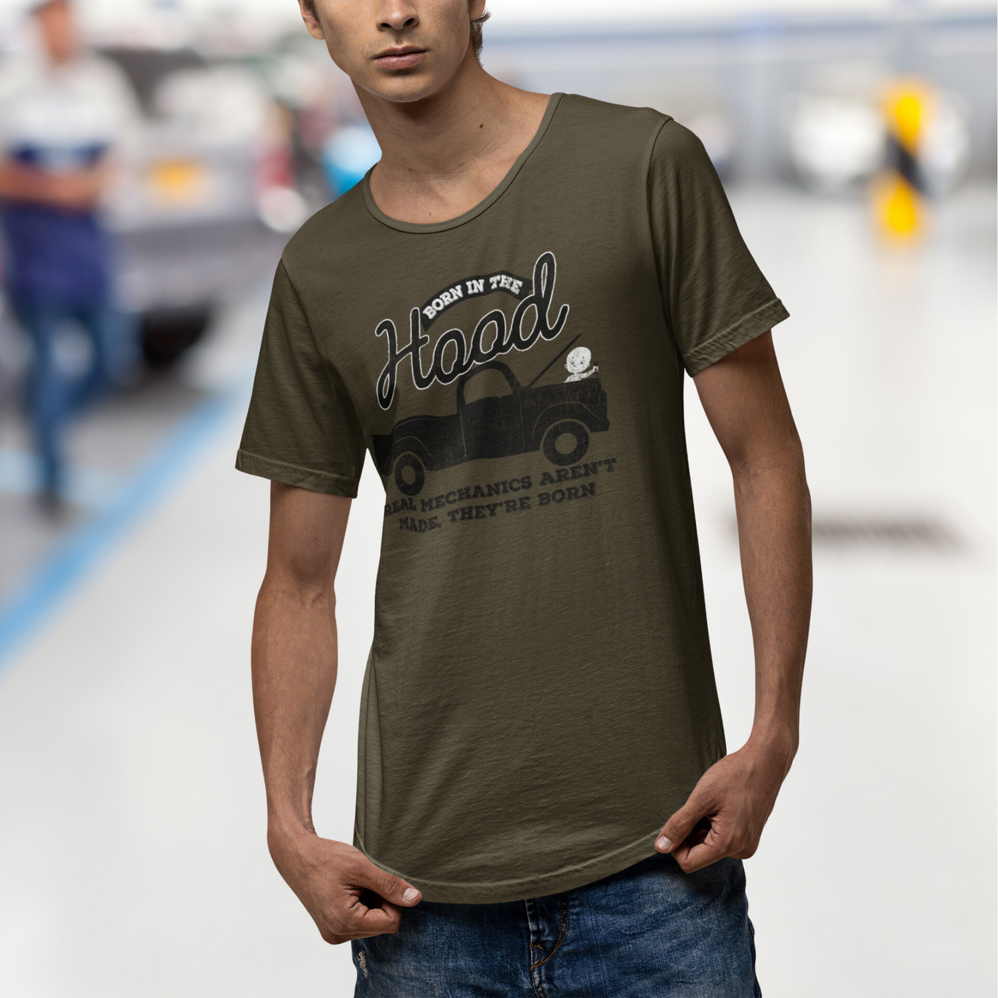 Born in the Hood Mechanics Tee, Unisex Graphic Shirt, Auto Enthusiast Gift, Father's Day Present, Vintage Truck Design