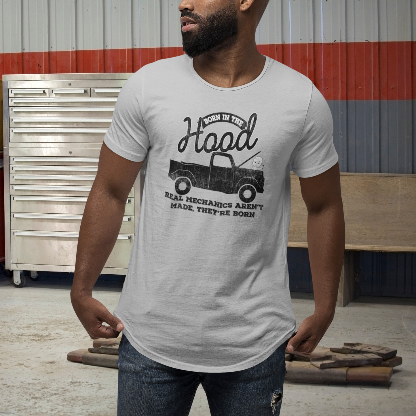 Born in the Hood Mechanics Tee, Unisex Graphic Shirt, Auto Enthusiast Gift, Father's Day Present, Vintage Truck Design