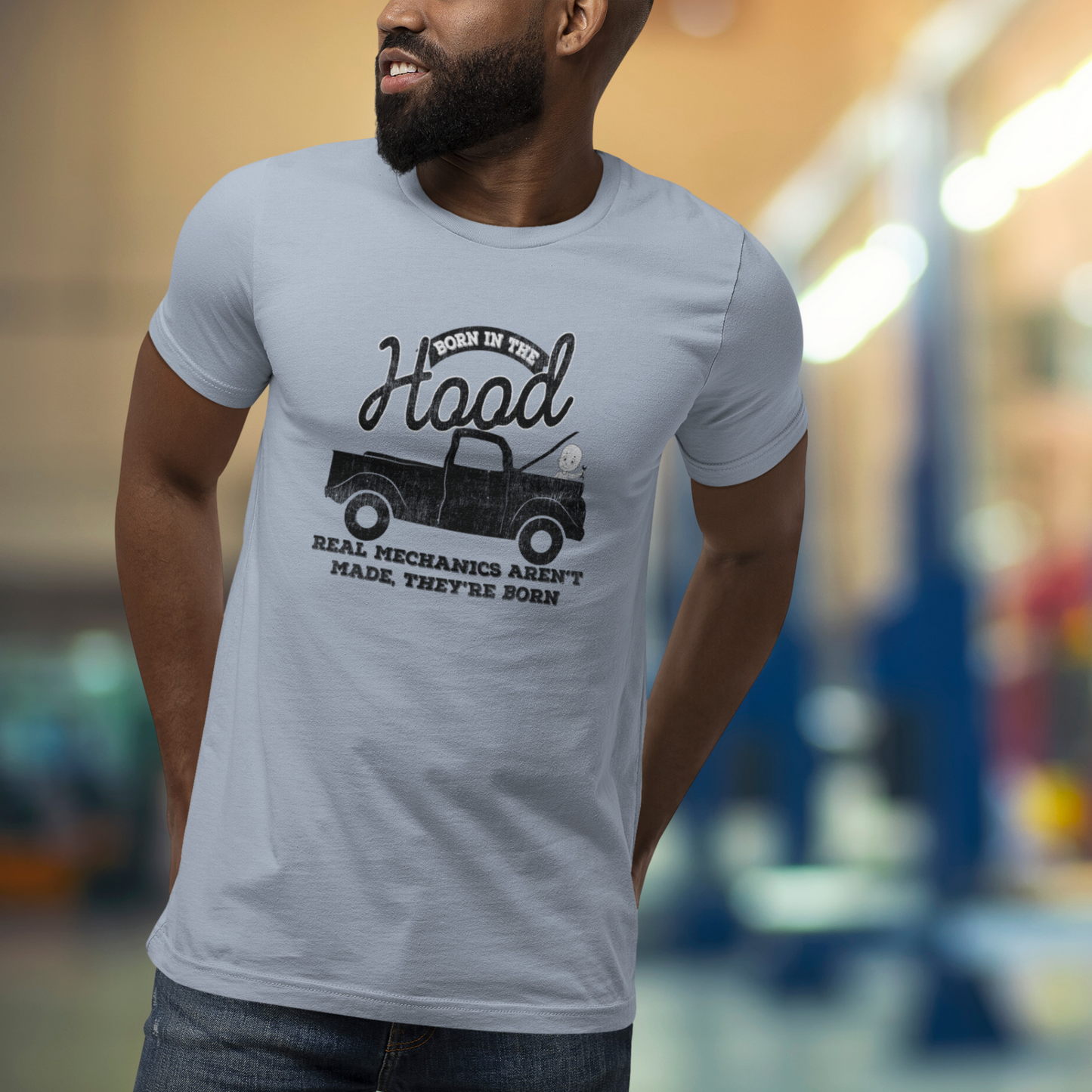 Born in the Hood Mechanics Tee, Unisex Graphic Shirt, Auto Enthusiast Gift, Father's Day Present, Vintage Truck Design