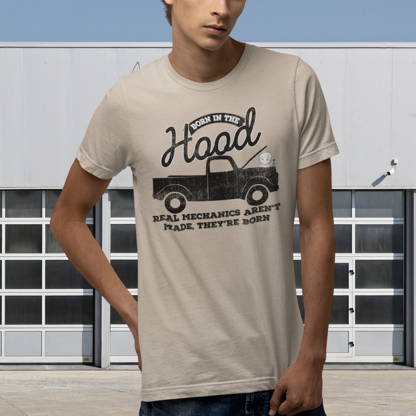 Born in the Hood Mechanics Tee, Unisex Graphic Shirt, Auto Enthusiast Gift, Father's Day Present, Vintage Truck Design